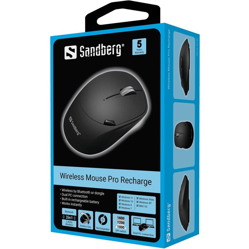 Sandberg 631-02 muis Linkshandig RF-draadloos + Bluetooth 1600 DPI