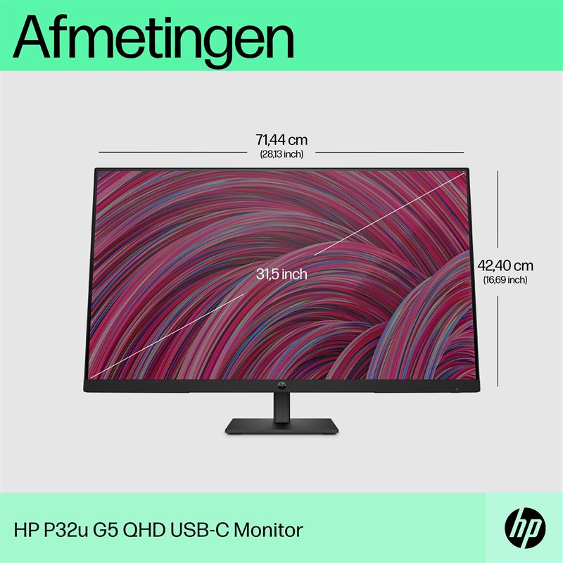 HP P32u G5 80 cm (31.5"") 2560 x 1440 Pixels Quad HD Zwart