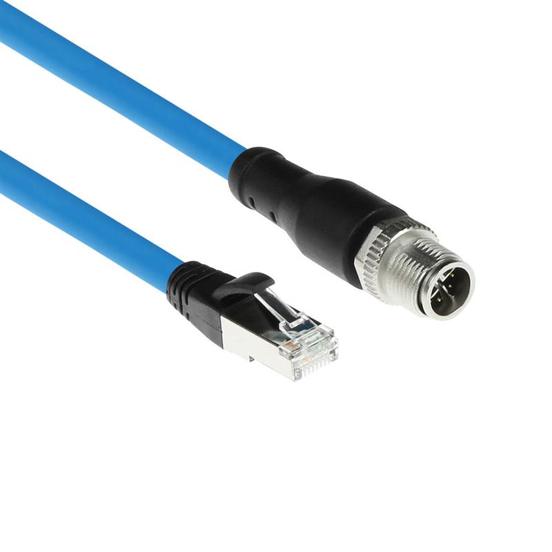 ACT Industrial 5,00 meter Sensor kabel M12X 8-polig male chassis naar RJ45, Superflex SF/UTP TPE kabel, afgeschermd