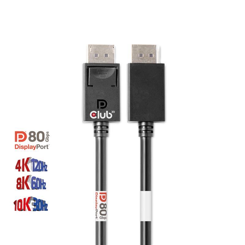 CLUB3D DisplayPort 2.1 Bi-Directional VESA DP80 Certified Cable 4K120Hz, 8K60Hz or 10K30Hz M/M 1.2m/3.94ft