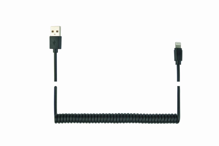 USB spiraal-laadkabel voor iPhone 1 5 meter zwart
