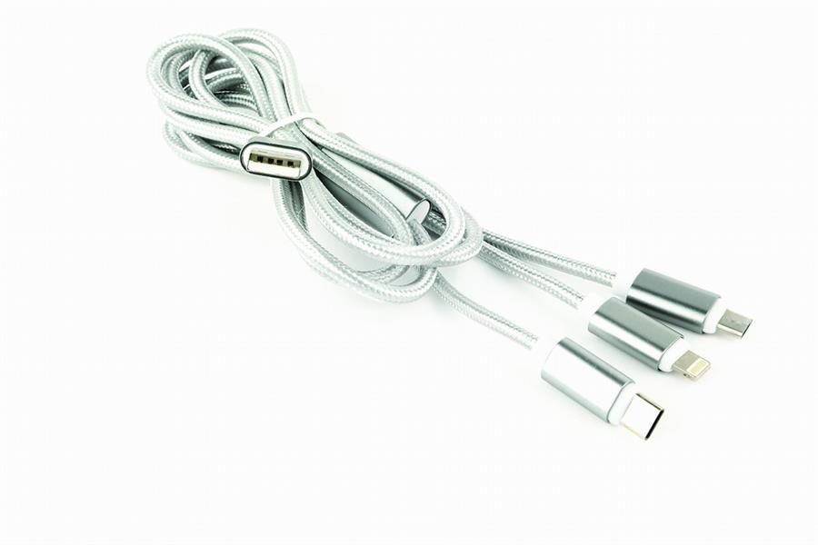 3-in-1 USB laadkabel 1 meter zilver