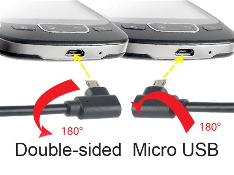 Dubbelzijdige USB - micro USB kabel 1 8 meter haaks