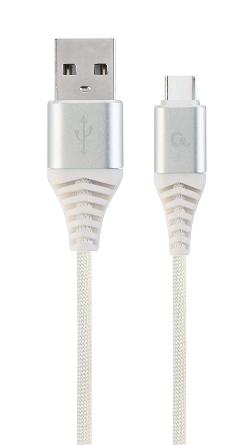 Premium USB-C laad- datakabel zilver wit 2 meter