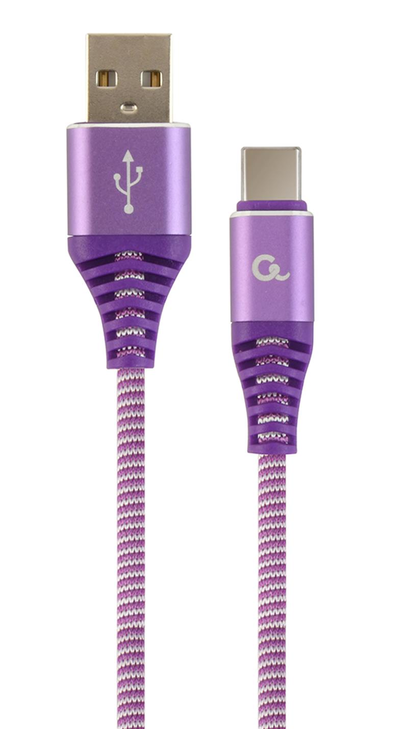 Premium USB-C laad- datakabel paars wit 2 meter