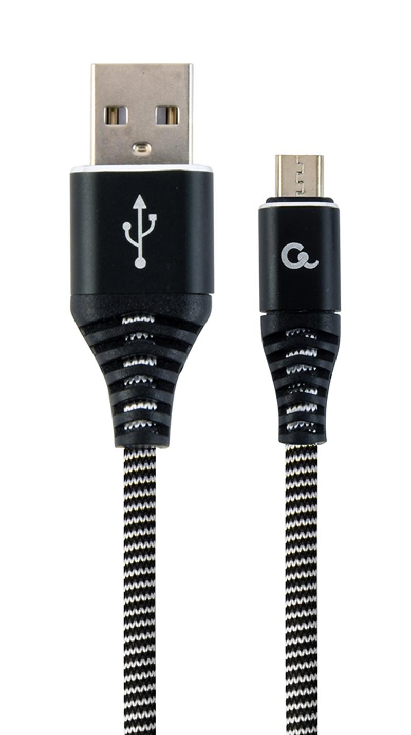 Premium micro-USB laad- datakabel katoen 2 m zwart wit
