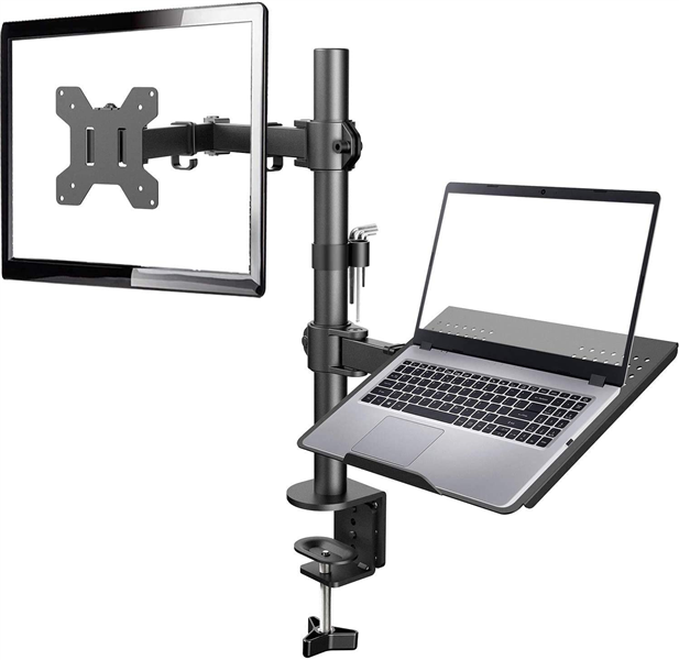 Verstelbare bureaustandaard met monitorarm en laptophouder