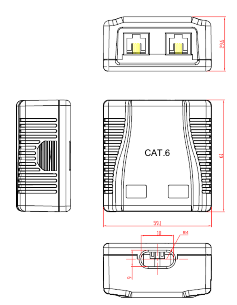 CAT6 UTP LAN-opbouwdoos 2-poorts