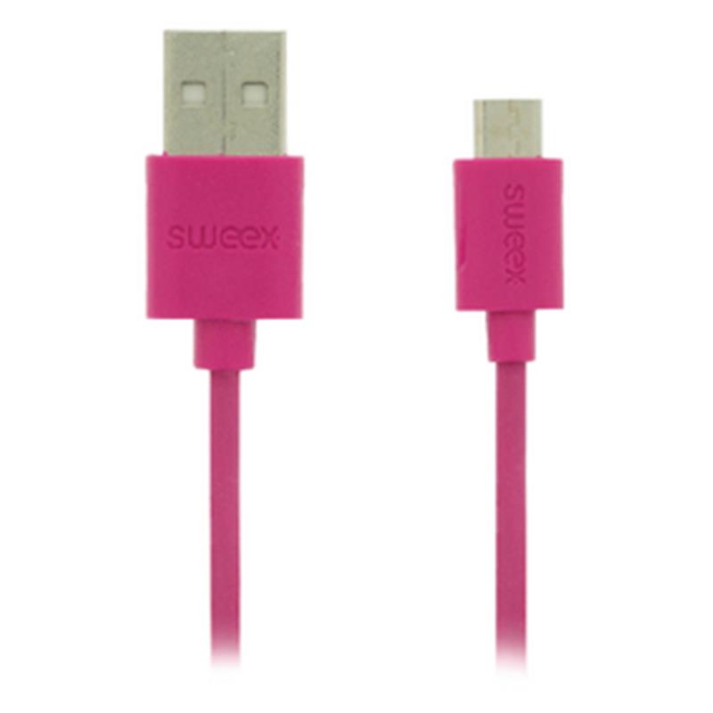 USB 2.0 Kabel USB A Male - Micro-B Male Rond 1.00 m Roze