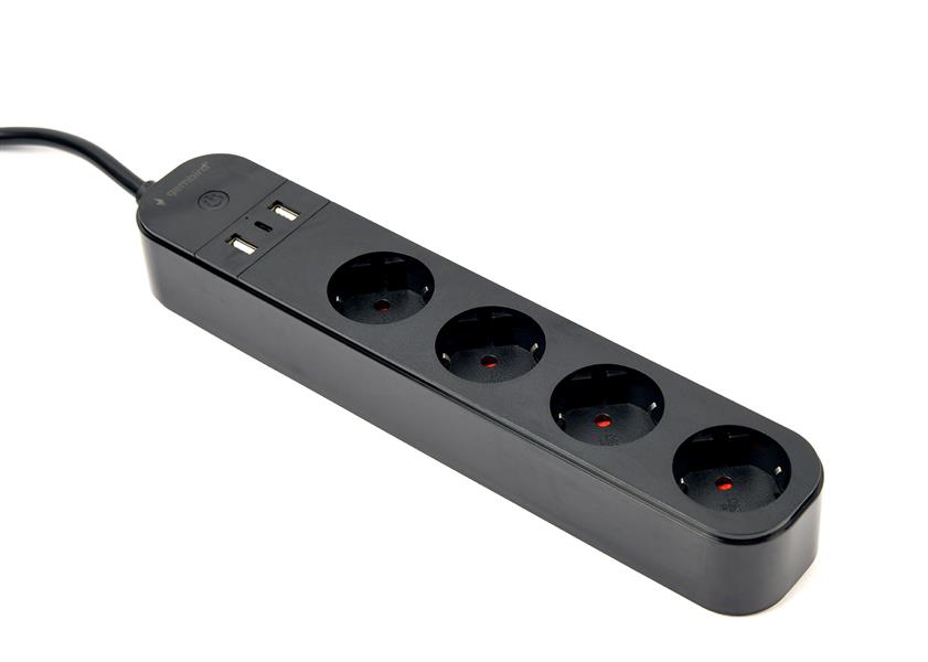 Slimme 4-voudige stekkerdoos met USB laadpoorten zwart