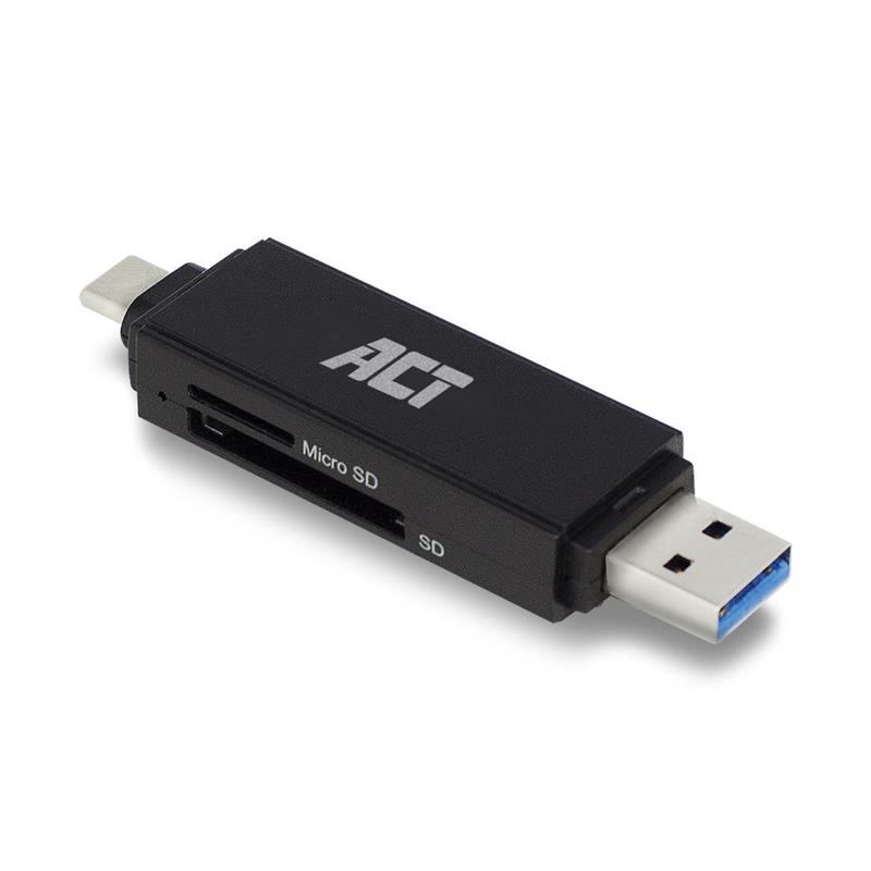 ACT USB 3 2 cardreader SD micro SD USB-C of USB-A zwart