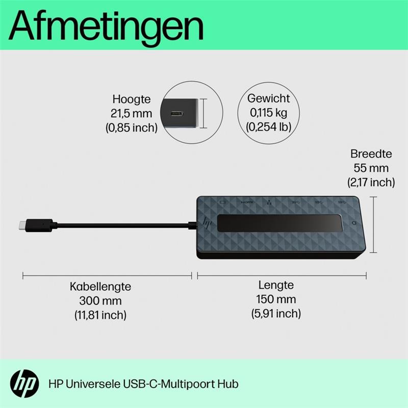 HP 50H55AA interface hub USB 3.2 Gen 2 (3.1 Gen 2) Type-C Zwart