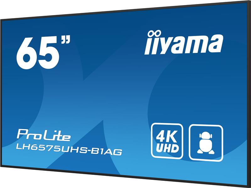 iiyama ProLite Digitale signage flatscreen 163,8 cm (64.5"") LCD Wifi 500 cd/m² 4K Ultra HD Zwart Type processor Android 11 24/7