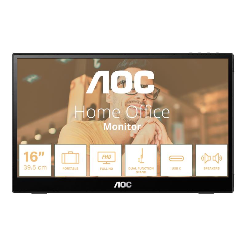 AOC T2 16T3EA computer monitor 39,6 cm (15.6"") 1920 x 1080 Pixels Full HD Zwart