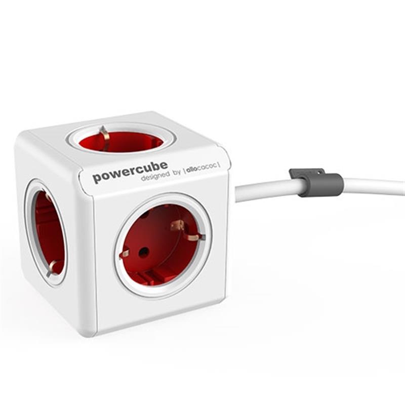 Allocacoc PowerCube Extended stekkerdoos 5 sockets 1 5m wit rood