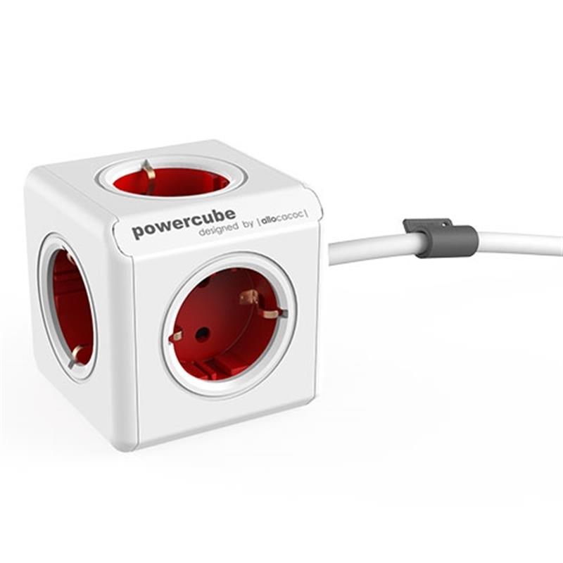 Allocacoc PowerCube Extended stekkerdoos 5 sockets 3m wit rood