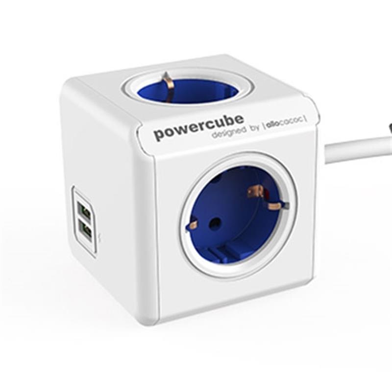 Allocacoc PowerCube Extended stekkerdoos met USB poorten 4 sockets 1 5m wit blauw