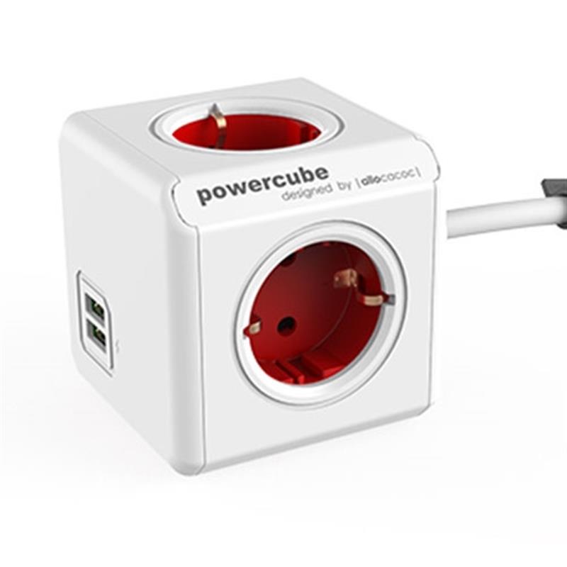 Allocacoc PowerCube Extended stekkerdoos met USB poorten 4 sockets 1 5m wit rood