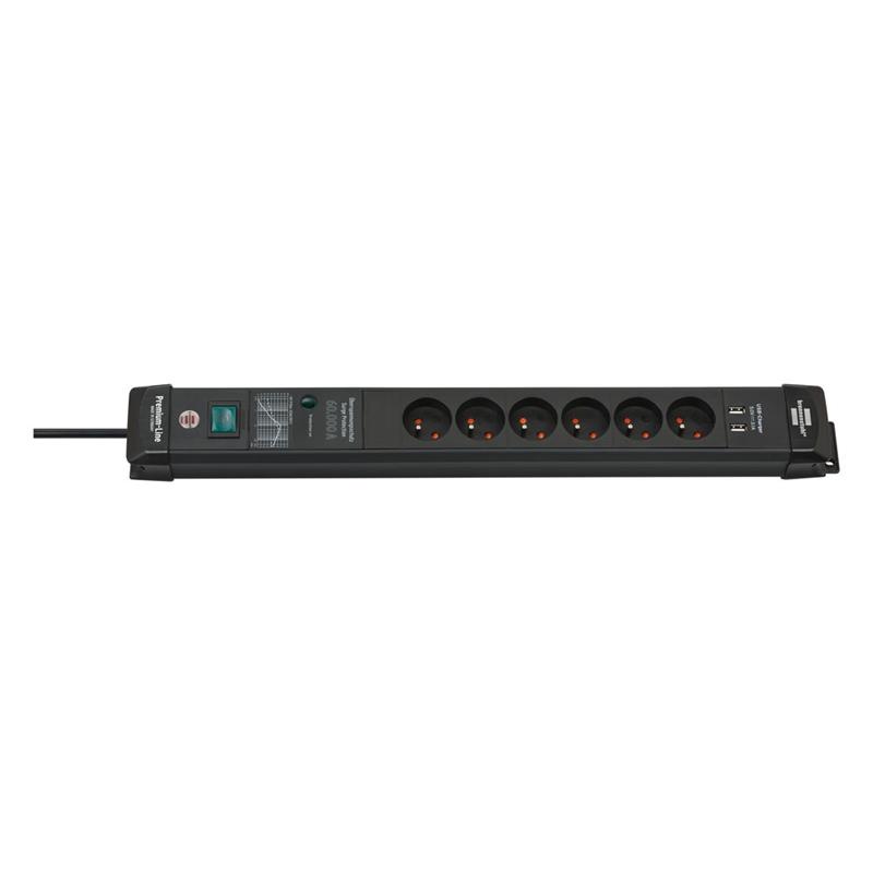 Brennenstuhl Premium-Line stekkerdoos 6 sockets 3 0m zwart 2x USB met schakelaar en overspanningsbeveiliging