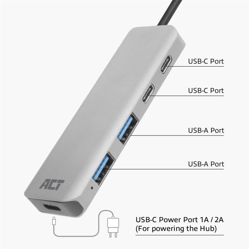 ACT USB-C hub 3.0, 2x USB-A, 2x USB-C