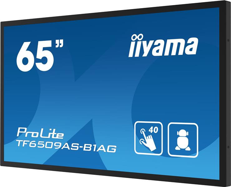 iiyama TF6539AS-B1AG beeldkrant Digitale signage flatscreen 163,8 cm (64.5"") LED 500 cd/m² 4K Ultra HD Zwart Touchscreen Type processor Android 24/7