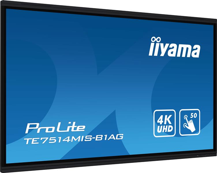 iiyama TE7514MIS-B1AG beeldkrant Interactief flatscreen 190,5 cm (75"") LCD Wifi 435 cd/m² 4K Ultra HD Zwart Touchscreen Type processor Android 24/7