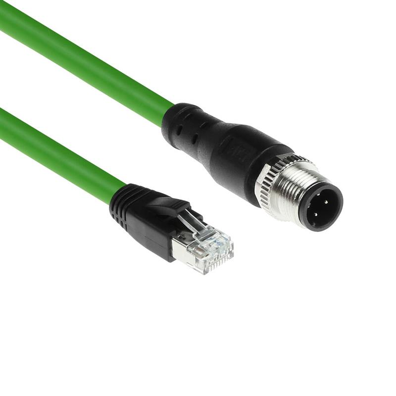 ACT Industrial 3,00 meter Sensor kabel M12D 4-polig male right angled naar RJ45 male, Superflex Xtreme TPE kabel, afgeschermd