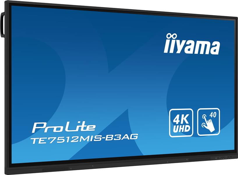 iiyama TE7512MIS-B3AG beeldkrant Kiosk-ontwerp 190,5 cm (75"") LCD Wifi 400 cd/m² 4K Ultra HD Zwart Touchscreen Type processor Android 11 24/7