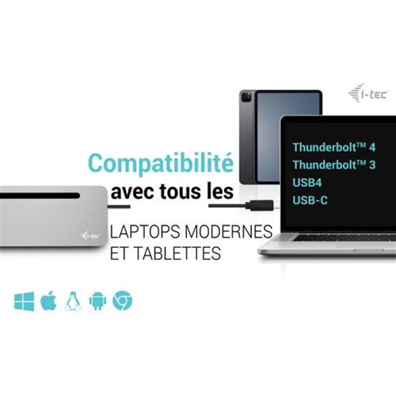 i-tec C31FLAT2PDPRO laptop dock & poortreplicator Bedraad USB 3.2 Gen 1 (3.1 Gen 1) Type-C Zilver