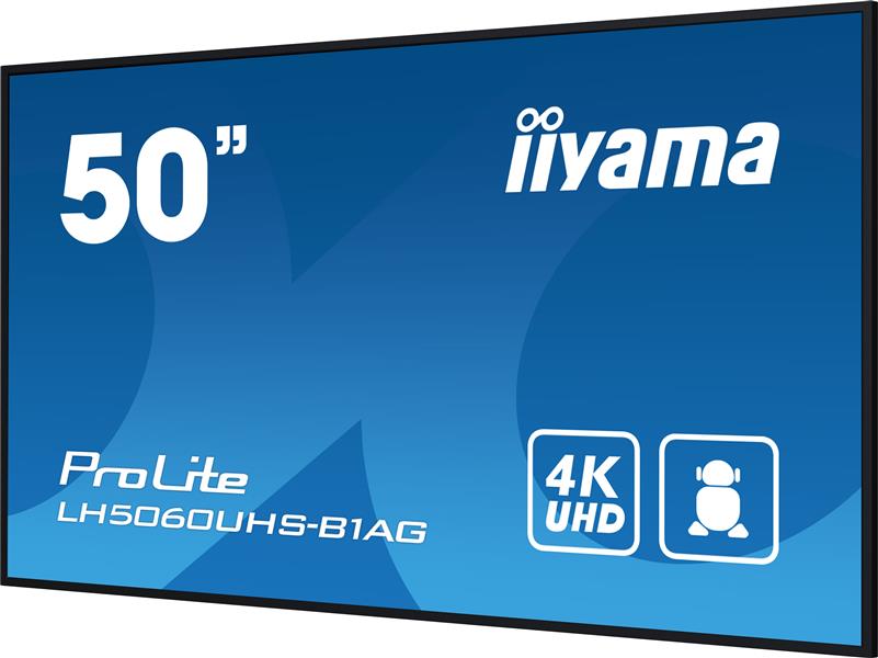 iiyama LH5060UHS-B1AG beeldkrant Digitaal A-kaart 125,7 cm (49.5"") LED Wifi 500 cd/m² 4K Ultra HD Zwart Type processor Android 11 24/7