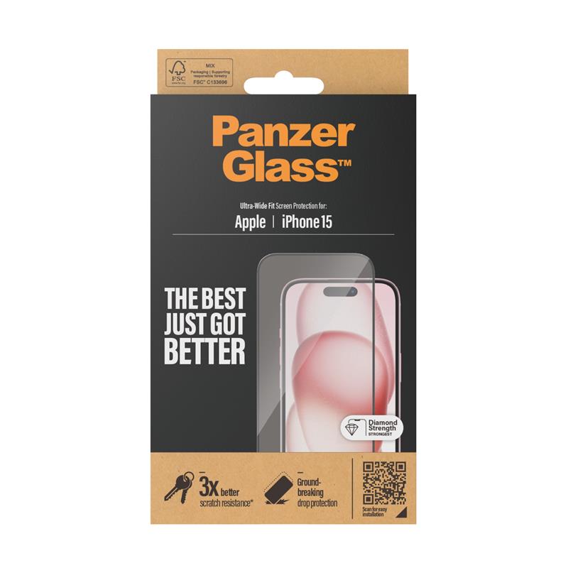 PanzerGlass Screen Protector iPhone 2023 6.1 Ultra-Wide Fit Doorzichtige schermbeschermer Apple 1 stuk(s)