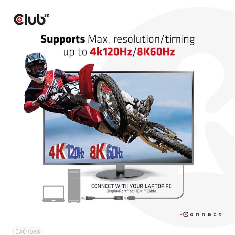 CLUB3D DisplayPort1.4 to HDMI 4K120Hz/8K60Hz HDR Active adapter M/F
