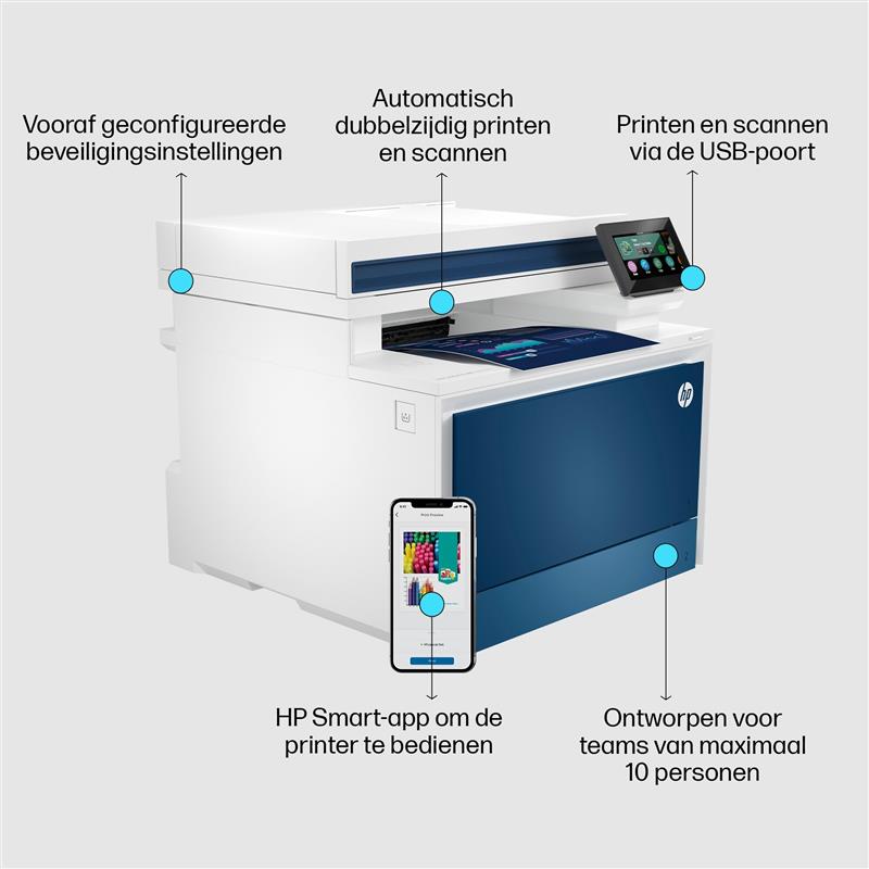 HP Color LaserJet Pro MFP 4302fdw printer, Kleur, Printer voor Kleine en middelgrote ondernemingen, Printen, kopiëren, scannen, faxen, Draadloos; Prin