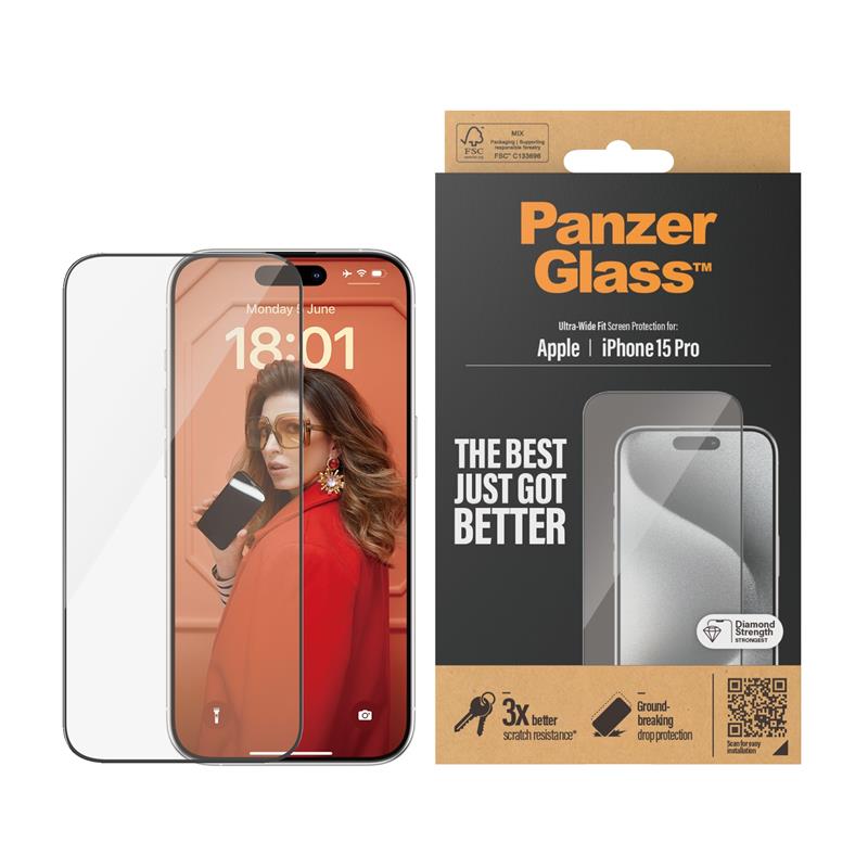 PanzerGlass Screen Protector iPhone 2023 6.1 Pro Ultra-Wide Fit Doorzichtige schermbeschermer Apple 1 stuk(s)
