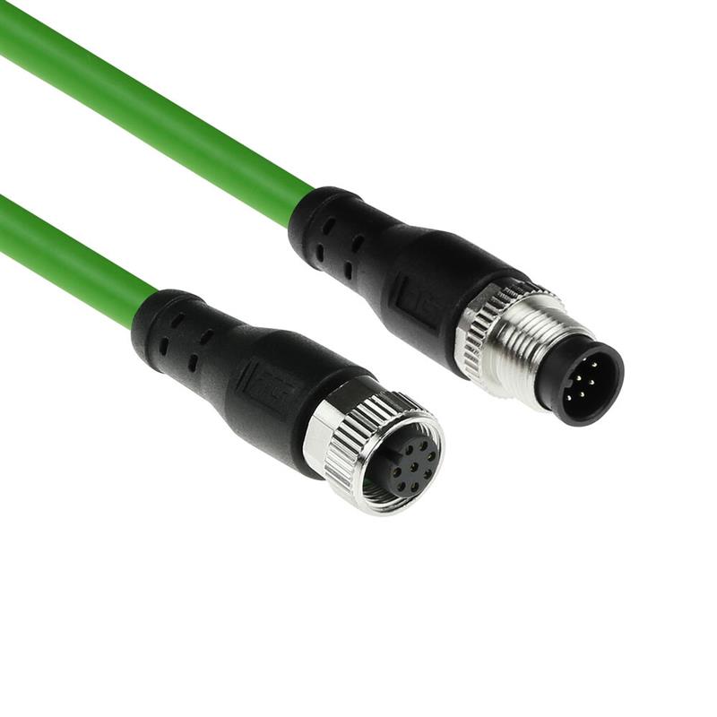 ACT Industrial 1,50 meter Sensor kabel M12A 8-polig male naar M12A 8-polig female, Ultraflex TPE kabel, afgeschermd