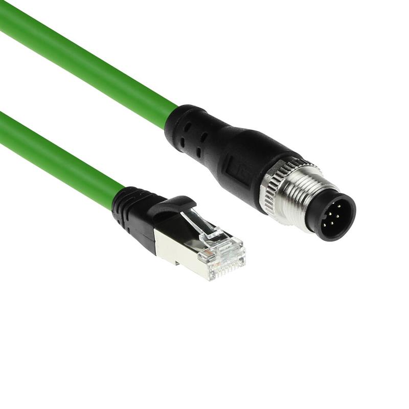 ACT Industrial 3,00 meter Sensor kabel M12A 8-polig male naar RJ45 male, Ultraflex SF/UTP TPE kabel, afgeschermd