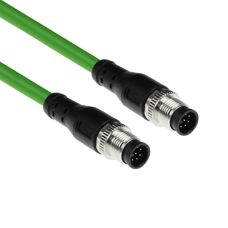 ACT Industrial 10,00 meter Sensor kabel M12A 8-polig male naar M12A 8 pins male, Ultraflex TPE kabel, afgeschermd