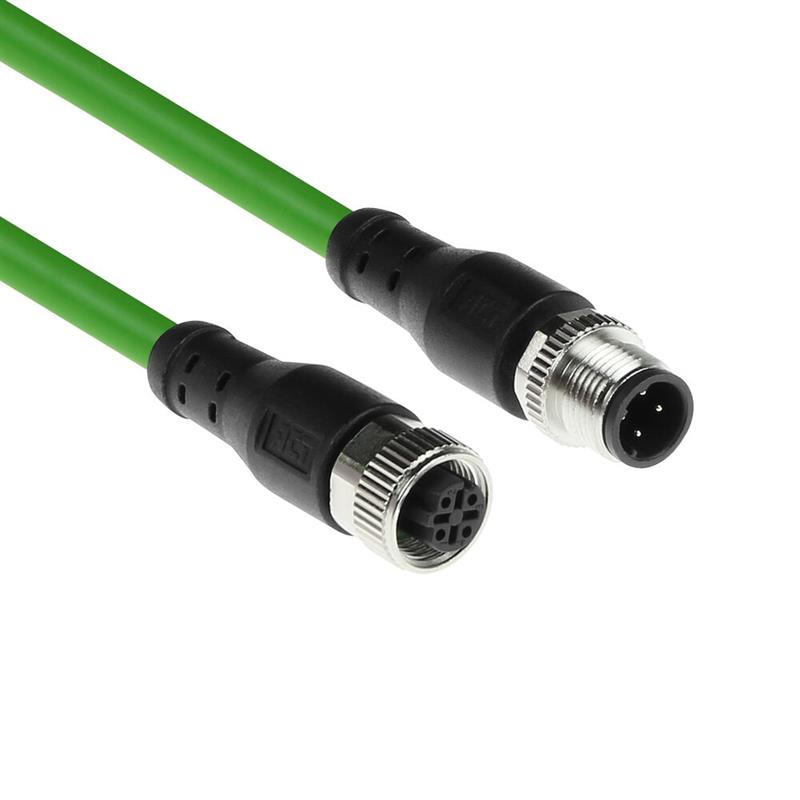 ACT Industrial 5,00 meter Sensor kabel M12D 4-polig male naar M12D 4-pin male, Superflex Xtreme TPE kabel, afgeschermd