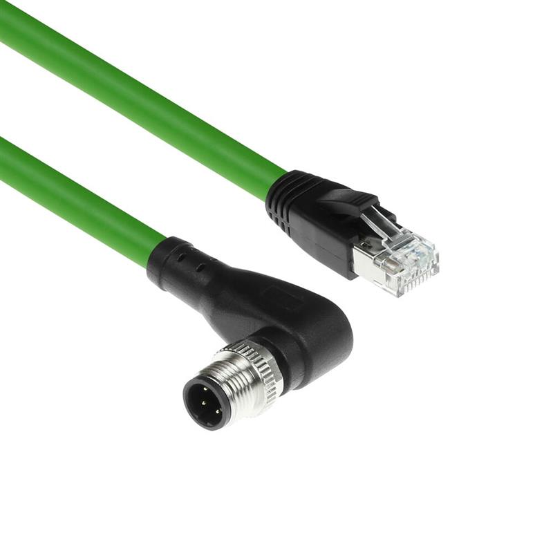 ACT Industrial 3,00 meter Sensor kabel M12D 4-polig male right angled naar RJ45 male, Superflex Xtreme TPE kabel, afgeschermd