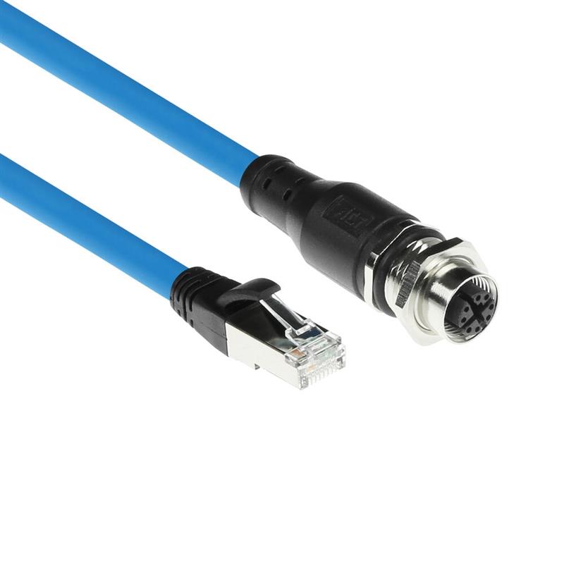 ACT Industrial 3,00 meter Sensor kabel M12X 8-polig female chassis naar RJ45, Superflex SF/UTP TPE kabel, afgeschermd